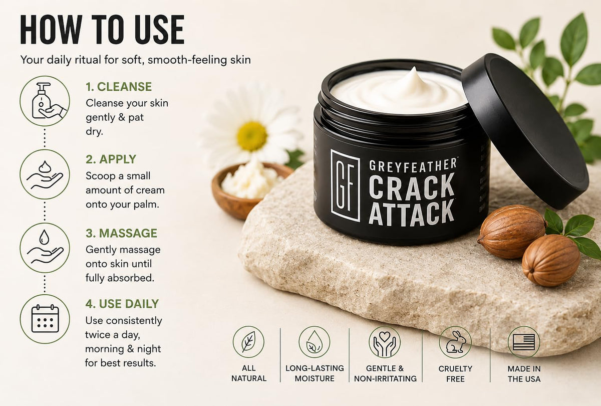 Greyfeather hand application demonstrating fast-absorbing non-greasy finish