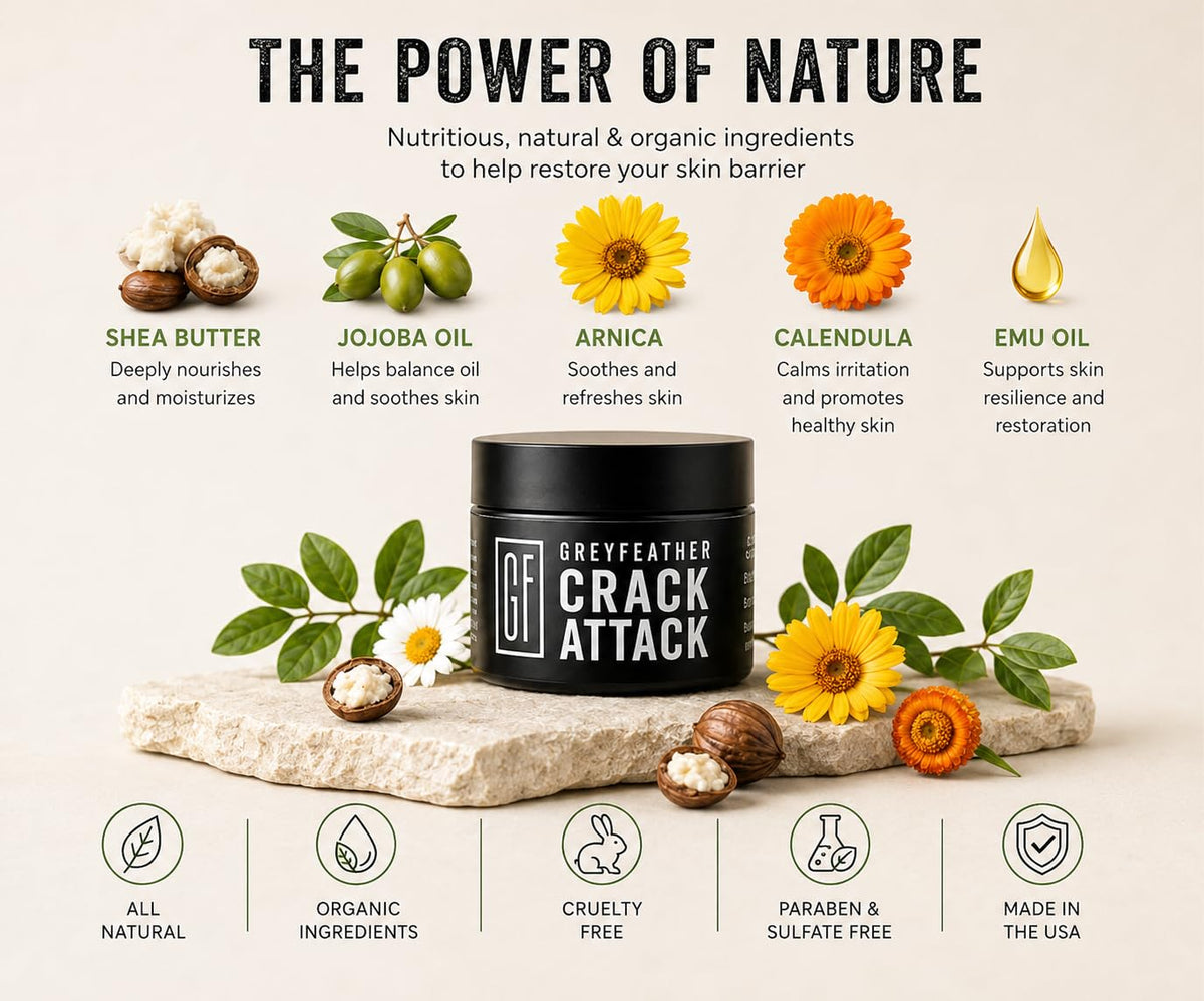 Greyfeather back label close-up listing ingredients and safe use