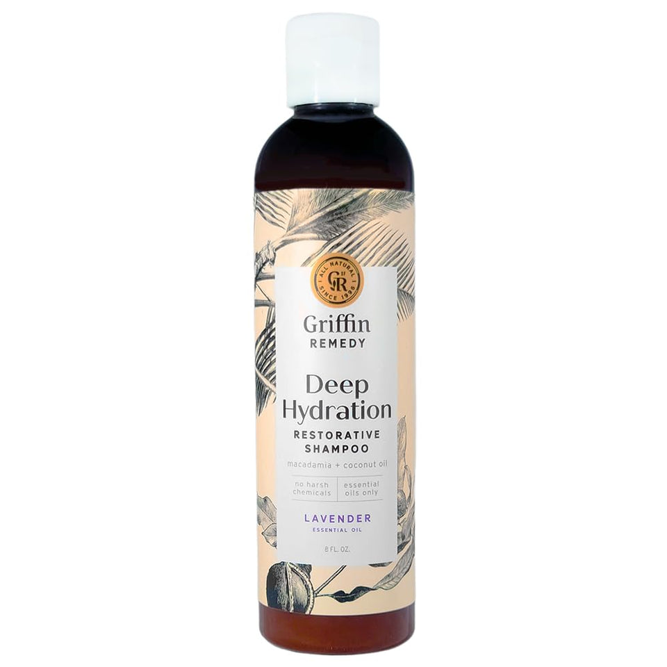 Griffin Remedy front packaging showing bottle and ingredient callouts for soft, manageable hair