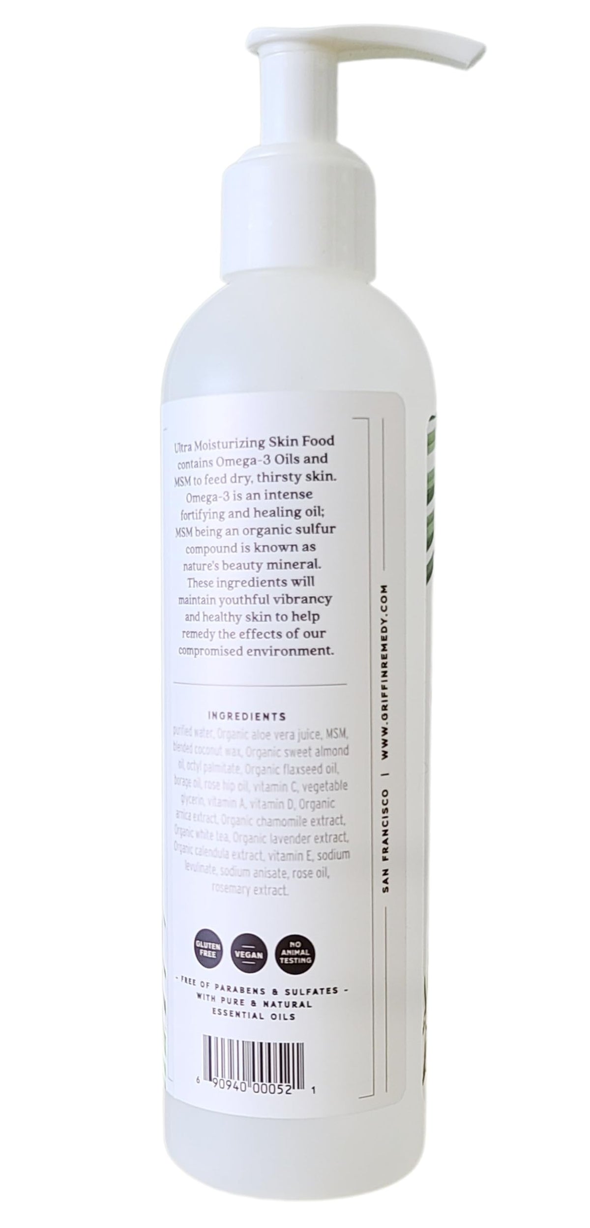 Griffin Remedy lotion texture on pump highlighting quick absorption