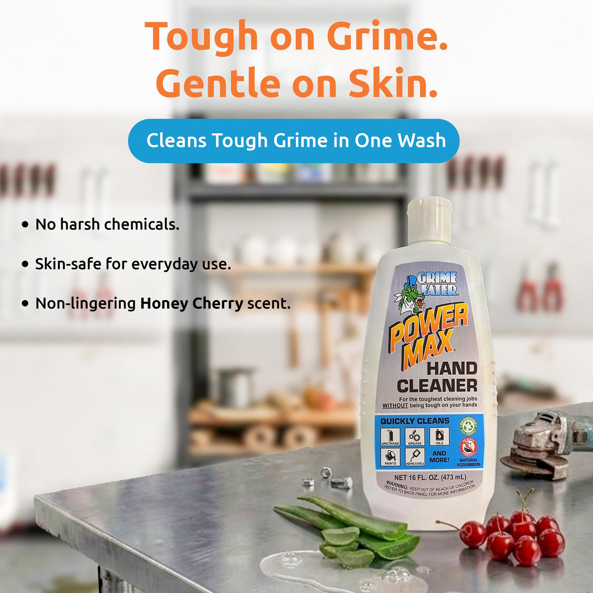 Grime Eater cleaner foam on hands showing effective removal