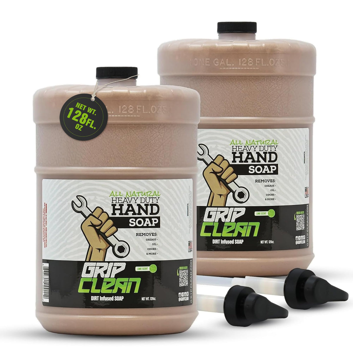 Grip Clean 2-gallon front drum showing product and capacity for bulk refills