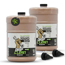 Grip Clean 2-gallon front drum showing product and capacity for bulk refills