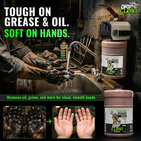 Grip Clean label close-up highlighting clay and pumice benefits for deep cleaning