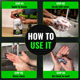 Mechanic using Grip Clean in a garage setting showing practical workplace cleaning benefit