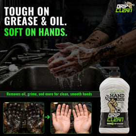 Grip Clean being dispensed from bottle demonstrating easy pump use and economy