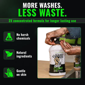 Grip Clean bottle beside common mechanic tools illustrating 32oz scale and shop suitability