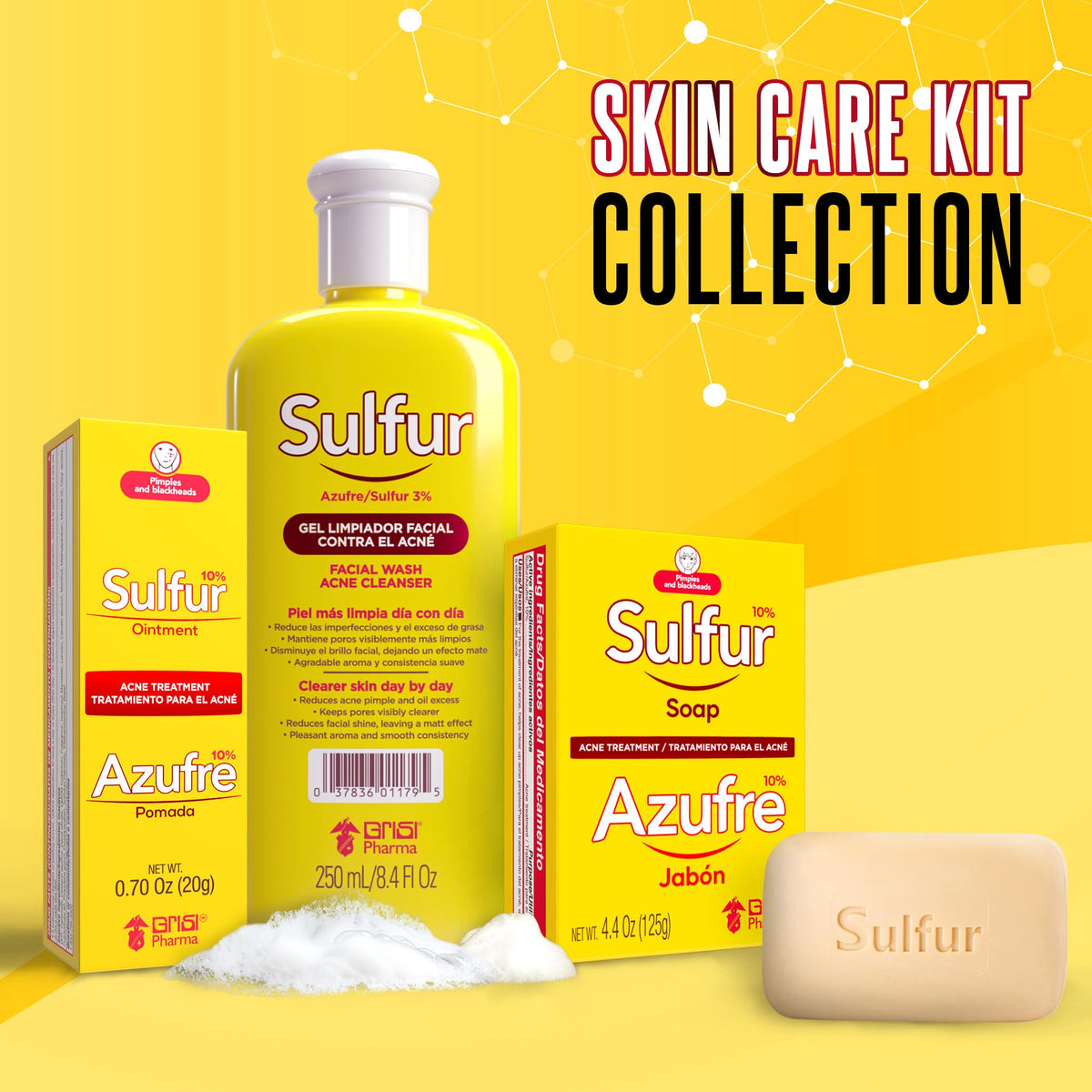 grisi soap label close-up displaying 10% azufre for oil control clarity