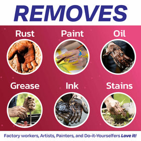 Grit Go paste on mechanic hands demonstrating powerful grease removal and exfoliation benefit