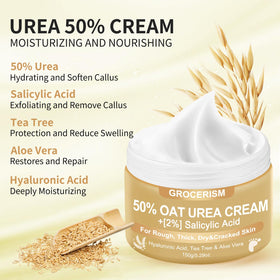Grocerism applying cream to heel demonstrating targeted callus softening treatment