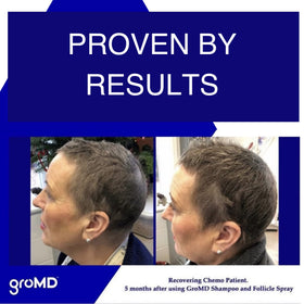 GroMD back label with ingredients and directions, helping shoppers understand DHT-blocking formula