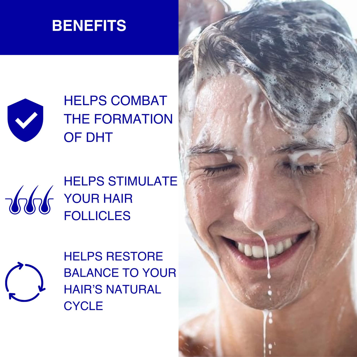 GroMD being massaged into scalp producing lather, demonstrating scalp-stimulating application