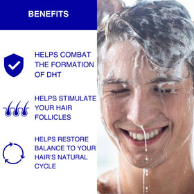 GroMD being massaged into scalp producing lather, demonstrating scalp-stimulating application