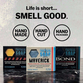 Grondyke Bond label detail showing ingredients and pheromone blend for confident, clean scent