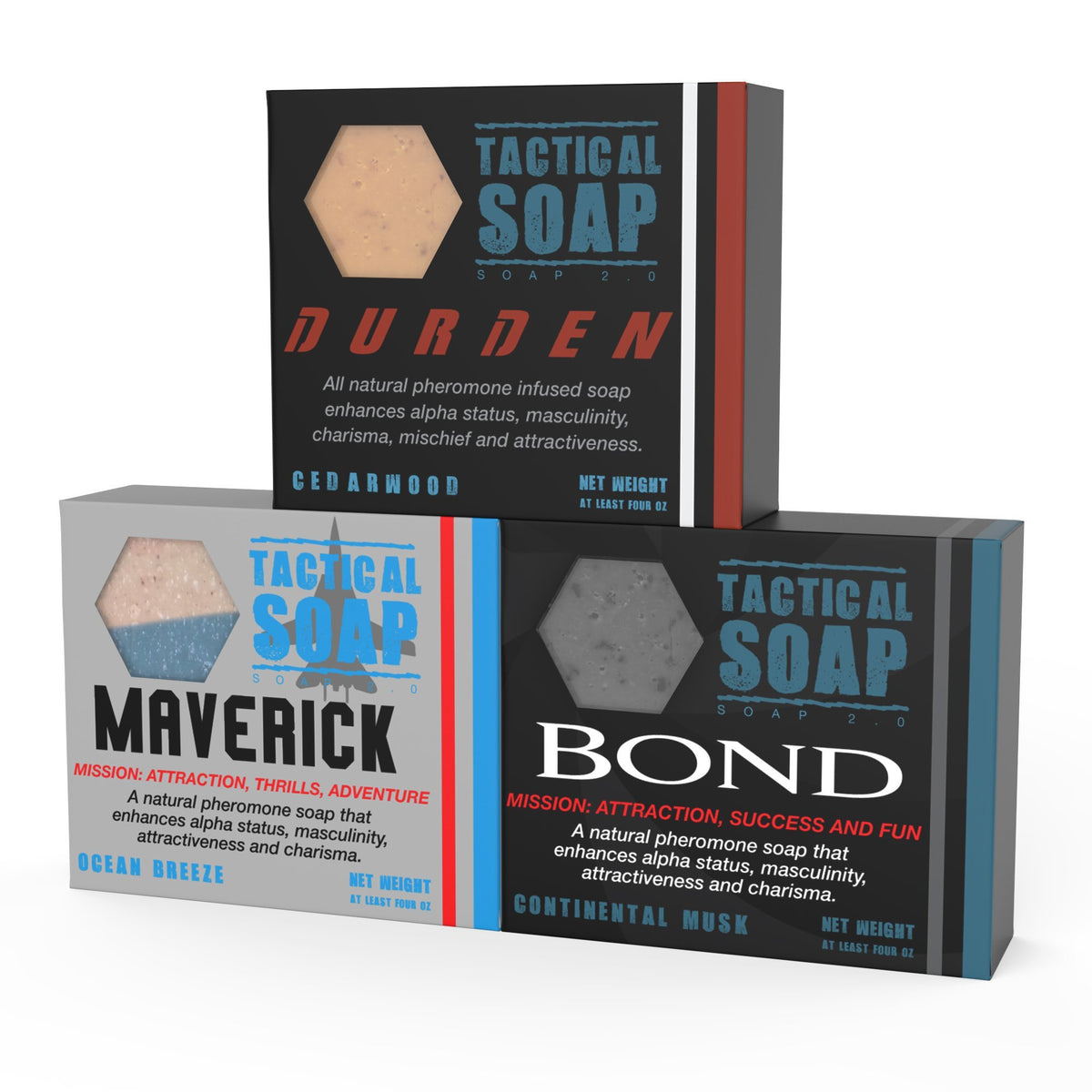 Grondyke Tactical Soap trio front packaging showing all three bars and branding for easy selection