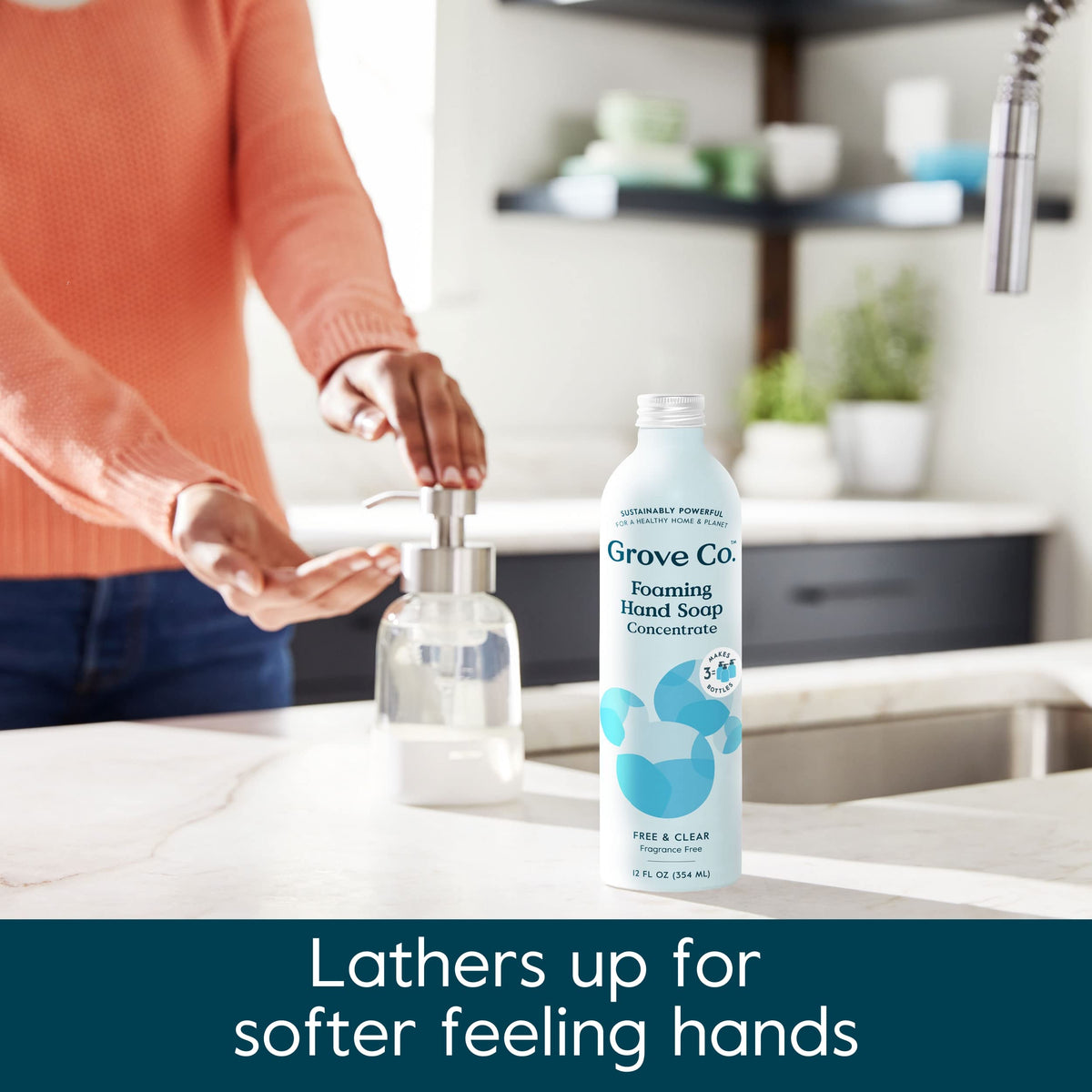 Grove Co. foam texture closeup demonstrating gentle moisturizing lather