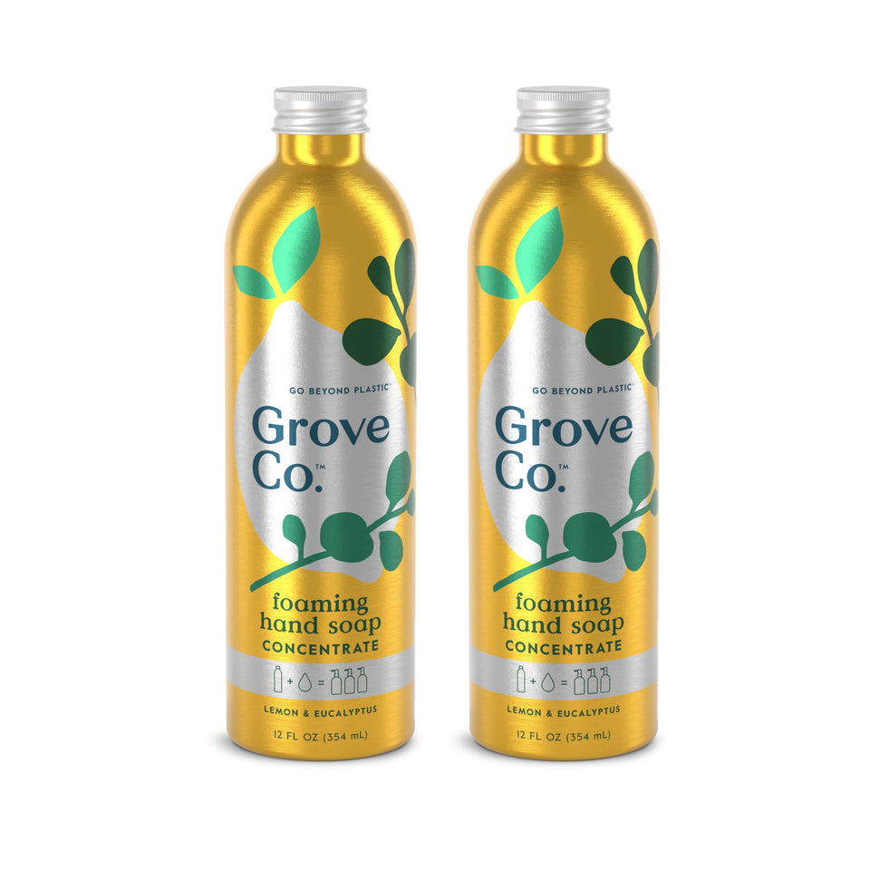 Grove Co. front packaging showing lemon eucalyptus refill and recyclable design benefit