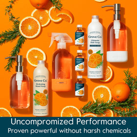 Grove Co. hand washing in kitchen, gentle scent and hydrating cleanse benefit