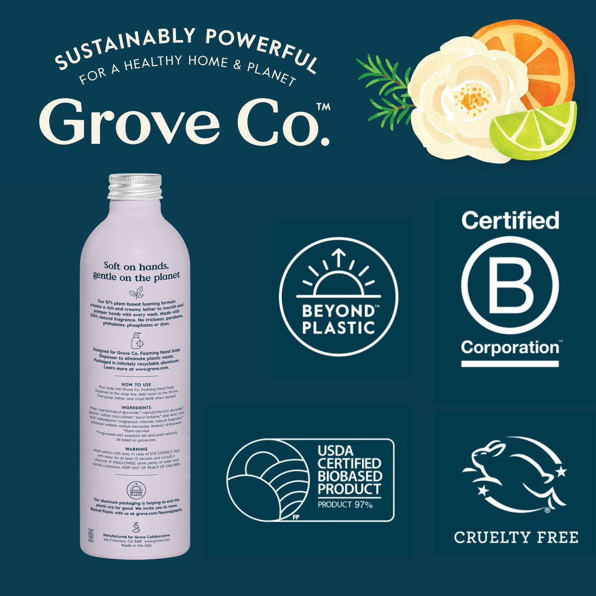 Grove Co. two-pack size comparison showing refill volume and scale