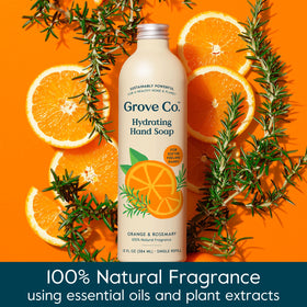 Grove Co. pouring refill into reusable dispenser, easy refill reduces single-use plastic