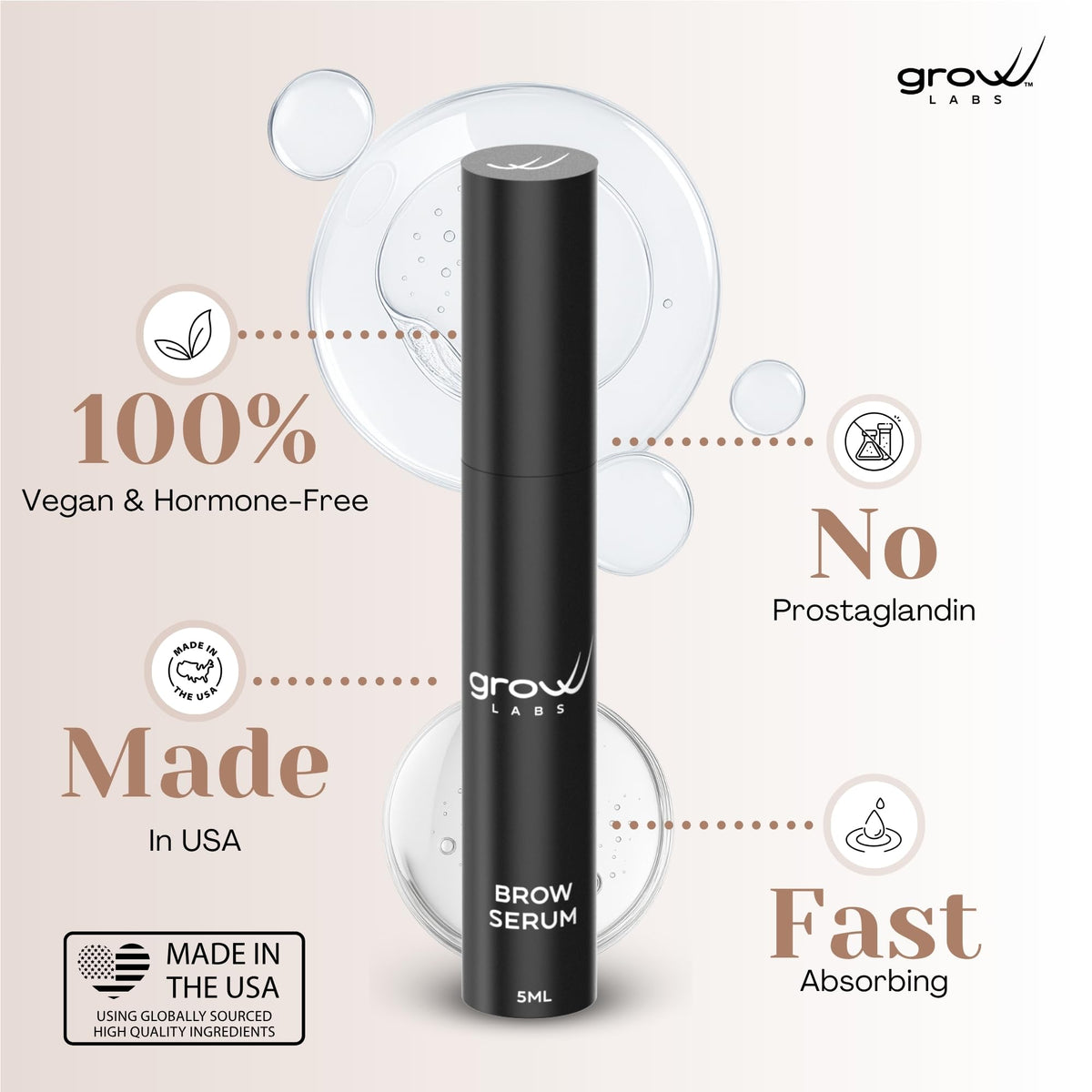 Grow Labs serum applied along brow line demonstrating precise application benefit