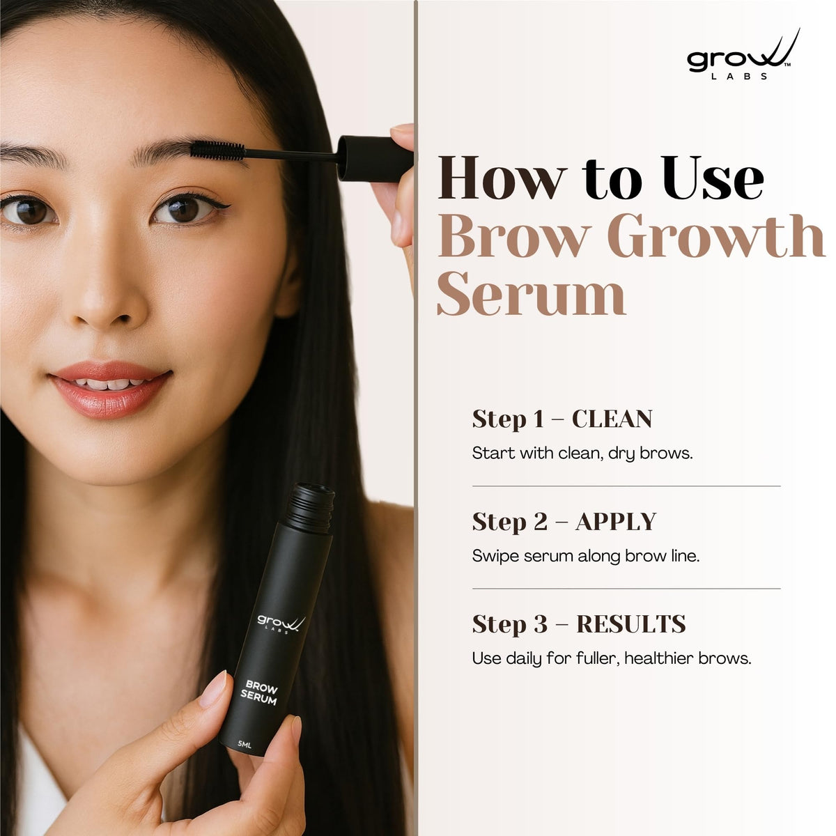 Grow Labs tube in hand to show 5 ml size and easy travel-friendly scale