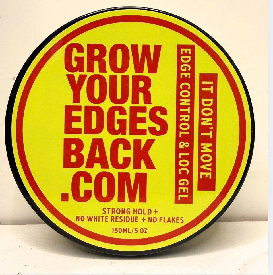 Grow Your Edges Back front packaging showing jar and label, clear benefit hold
