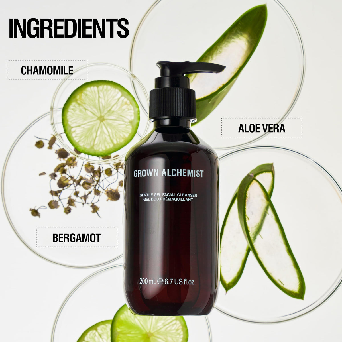 Grown Alchemist bottle beside everyday items showing true 200ml scale