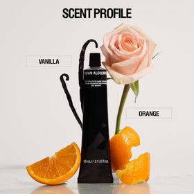 Grown Alchemist vanilla and orange peel ingredients arranged, highlighting antioxidant support