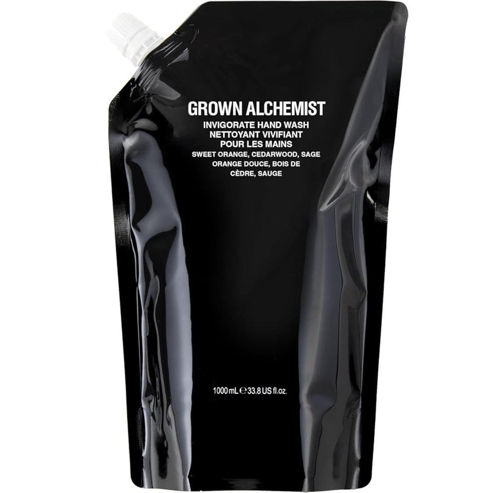 Grown Alchemist front-facing 1L refill showing packaging and sustainable design benefits
