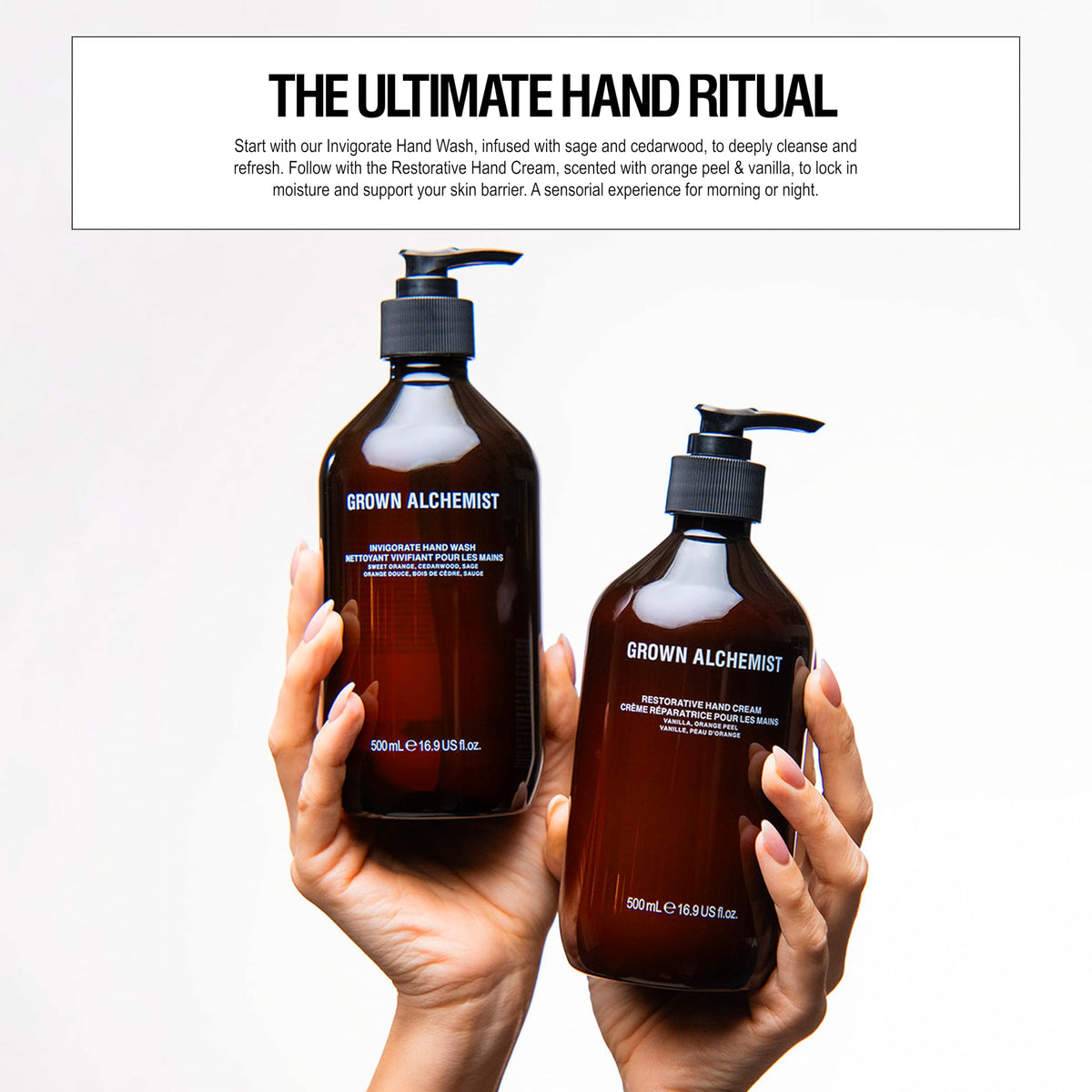 Grown Alchemist refill pouch close-up highlighting material and easy-pour spout advantage