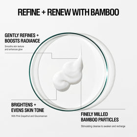 Grown Alchemist close-up of fine bamboo powder texture, highlights gentle exfoliation