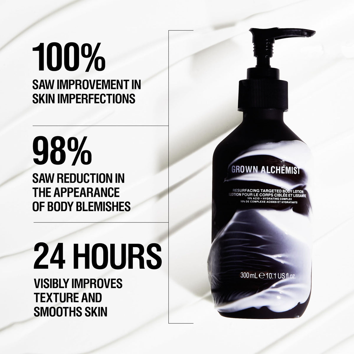 Grown Alchemist pump dispensing lotion texture for smooth application