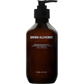 Grown Alchemist hand cream front view showing 300 mL bottle and packaging benefit hydration