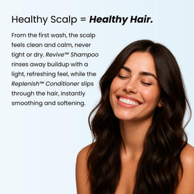 GROWPLEX shampoo and conditioner staged on bath shelf promoting routine use