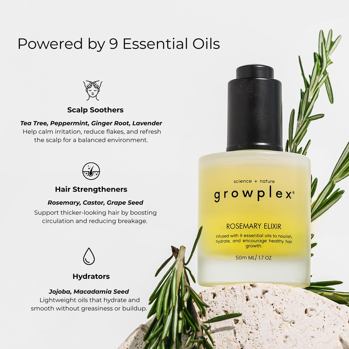 GROWPLEX bottle in hand for size comparison and travel-friendly convenience benefit