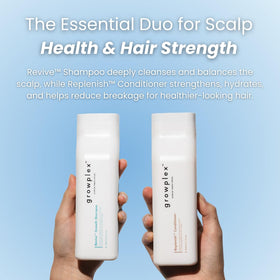 GROWPLEX Revive shampoo pump close-up demonstrating easy dispensing