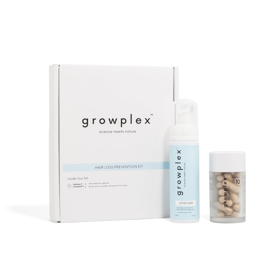 Growplex Vitafoam front packaging showing lightweight scalp foam benefit