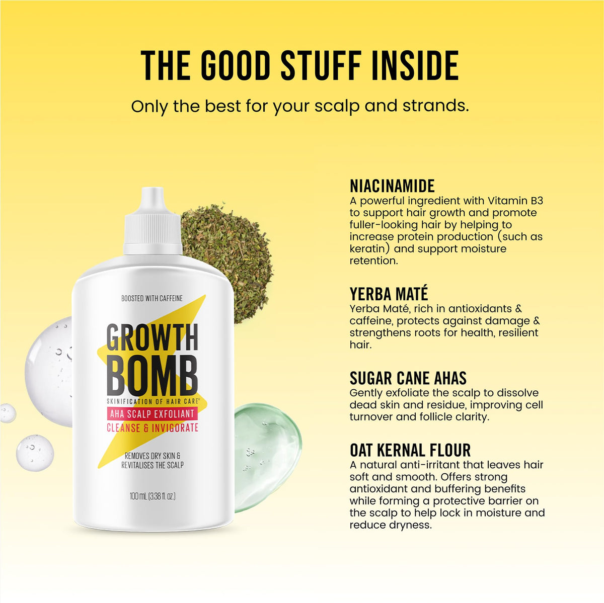 Growth Bomb close-up of serum texture highlighting lightweight absorption benefit