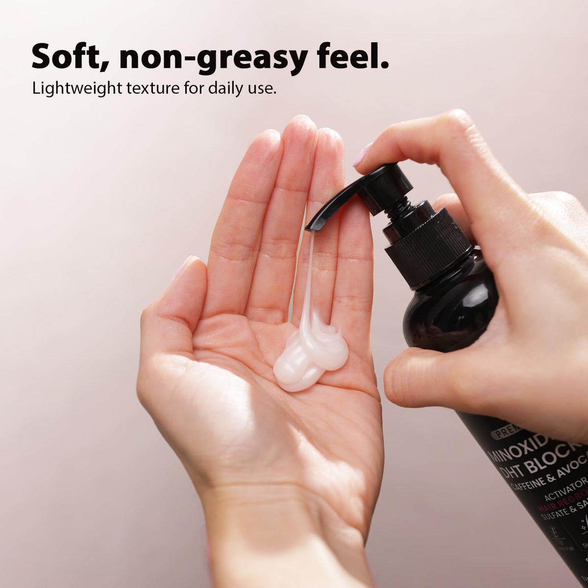 Growth Essence shampoo on a bathroom shelf showing daily routine benefit
