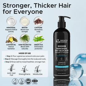 Growth Essence shampoo texture on hand demonstrating smooth dispense