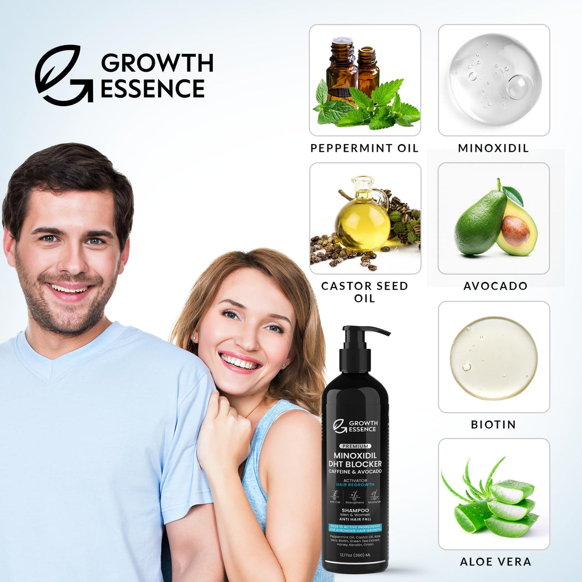 Growth Essence scalp massage application showing targeted delivery