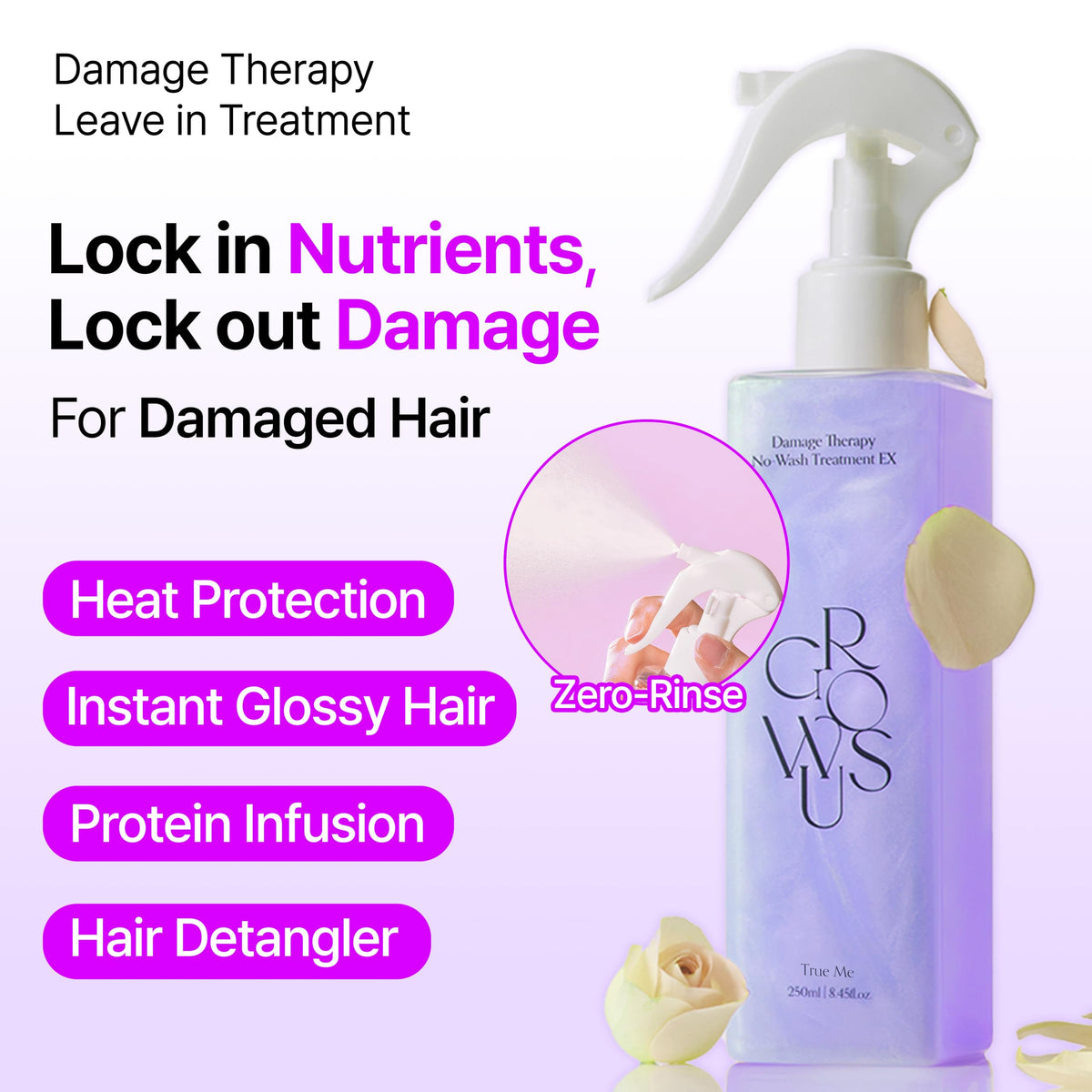 GROWUS back label close-up displaying ingredients and usage benefits
