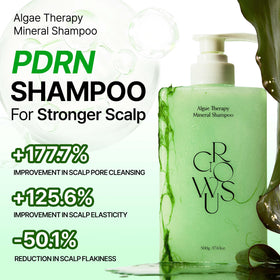 GROWUS close-up label highlighting active biotin and marine PDRN ingredients