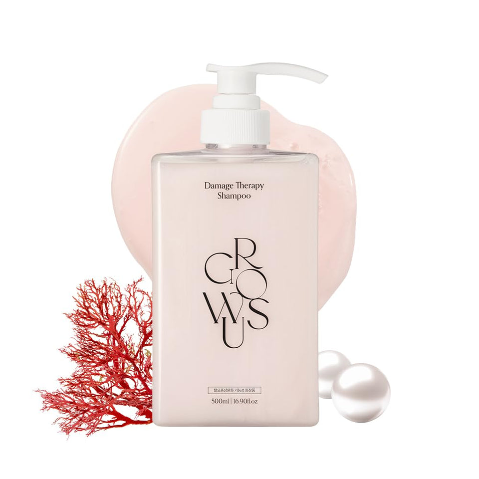 GROWUS shampoo front packaging showing bottle and branding benefit: clear product identity