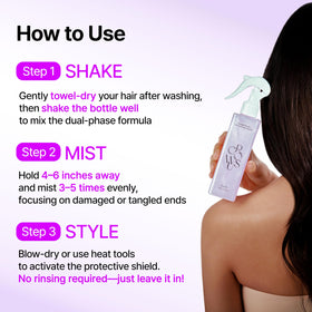 GROWUS used before flat iron to show heat protection and shine