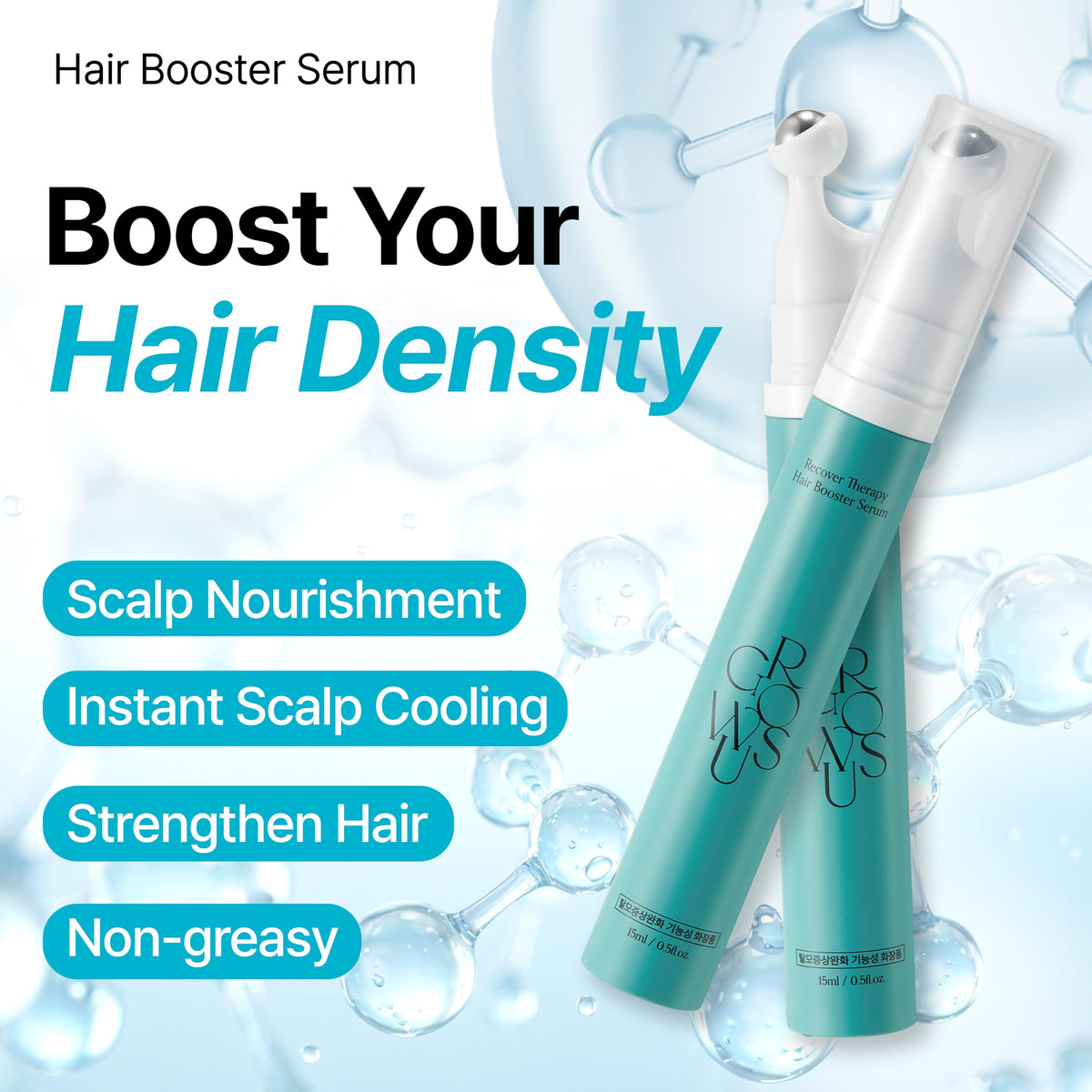 GROWUS close-up roll-on applicator for precise scalp delivery