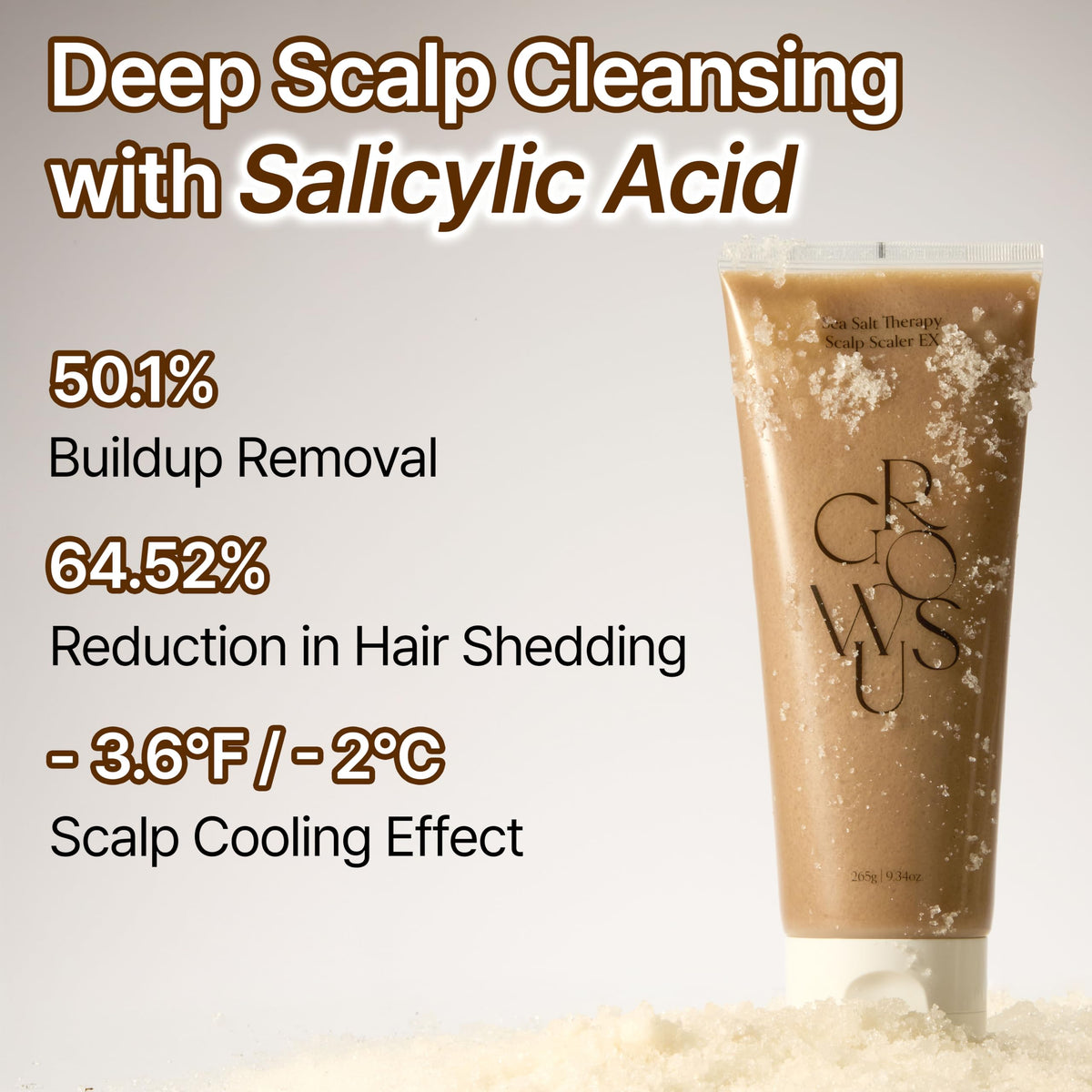 GROWUS scrub applied on scalp in shower improving cleanliness