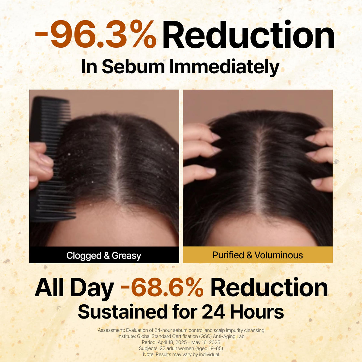 GROWUS shampoo in hand demonstrating amount and ease of use