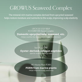 GROWUS texture droplet on finger showing non-greasy, fast-absorbing formula benefit